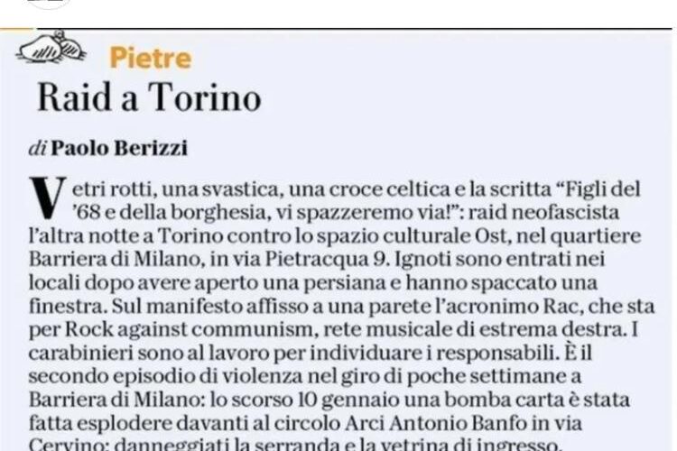Raid neofascista a Torino